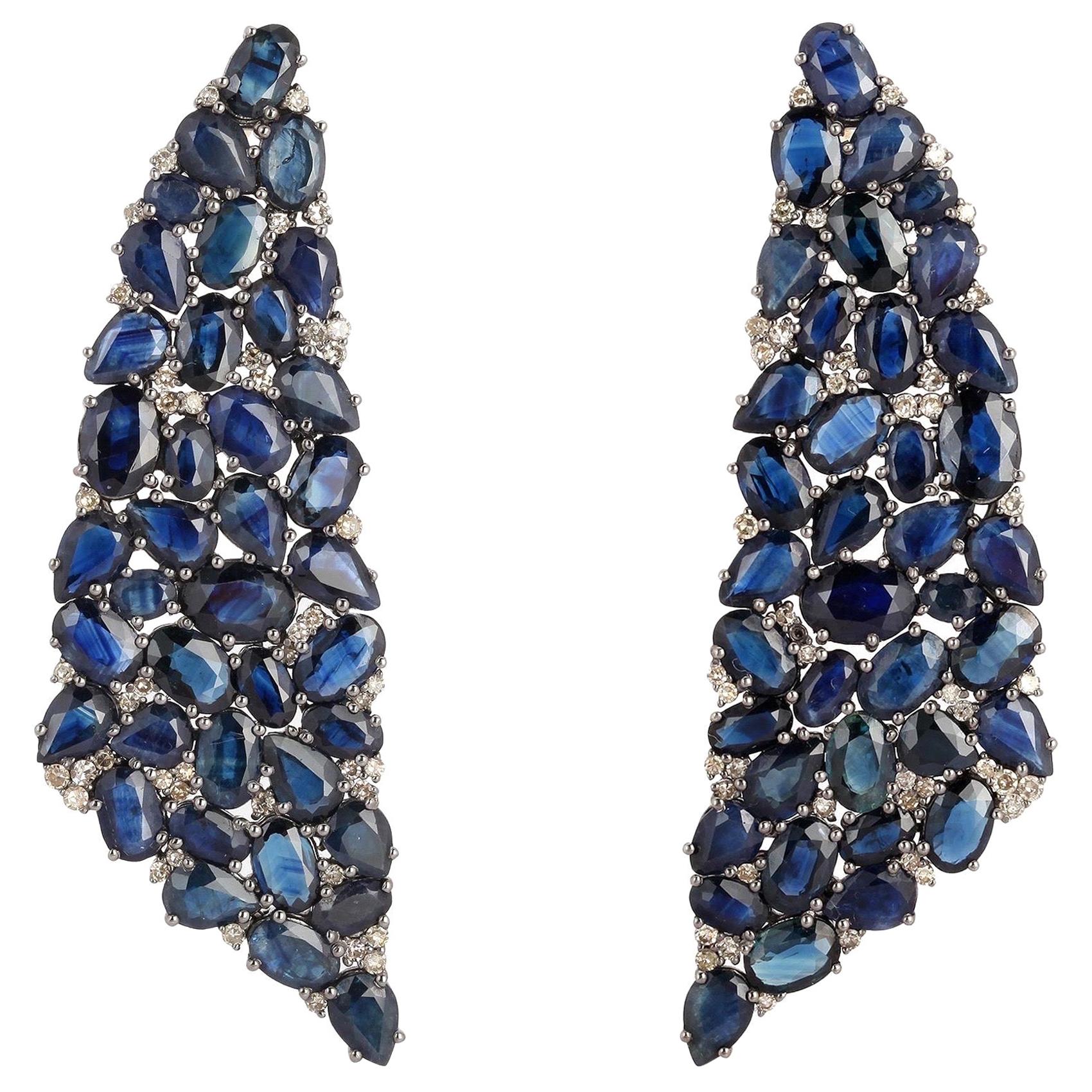 33.21 Carat Blue Sapphire Diamond Earrings