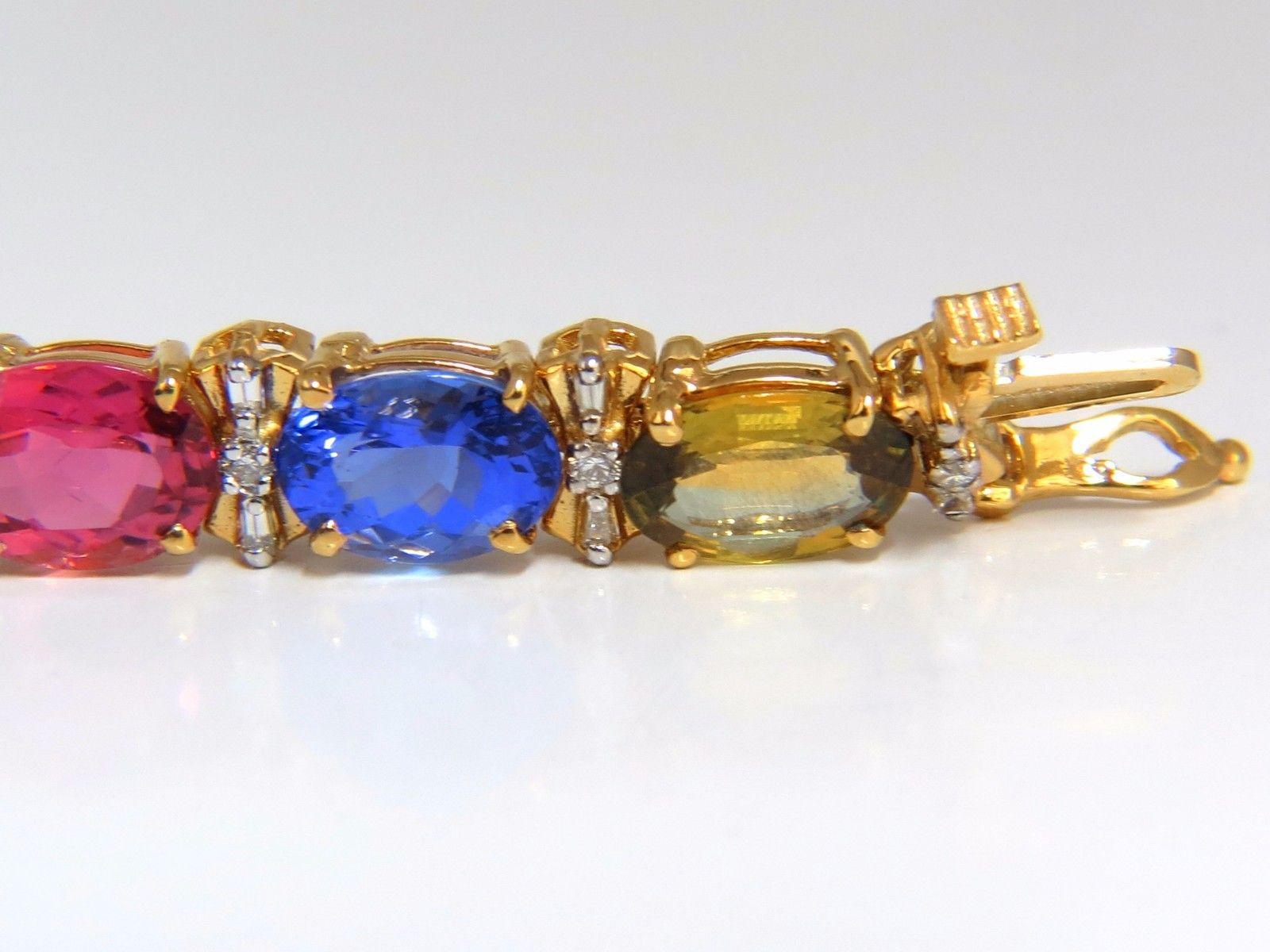 Women's or Men's 33.21ct natural Sapphires Garnets Emeralds Spinel Tourmaline Zircon Bracelet 14k For Sale