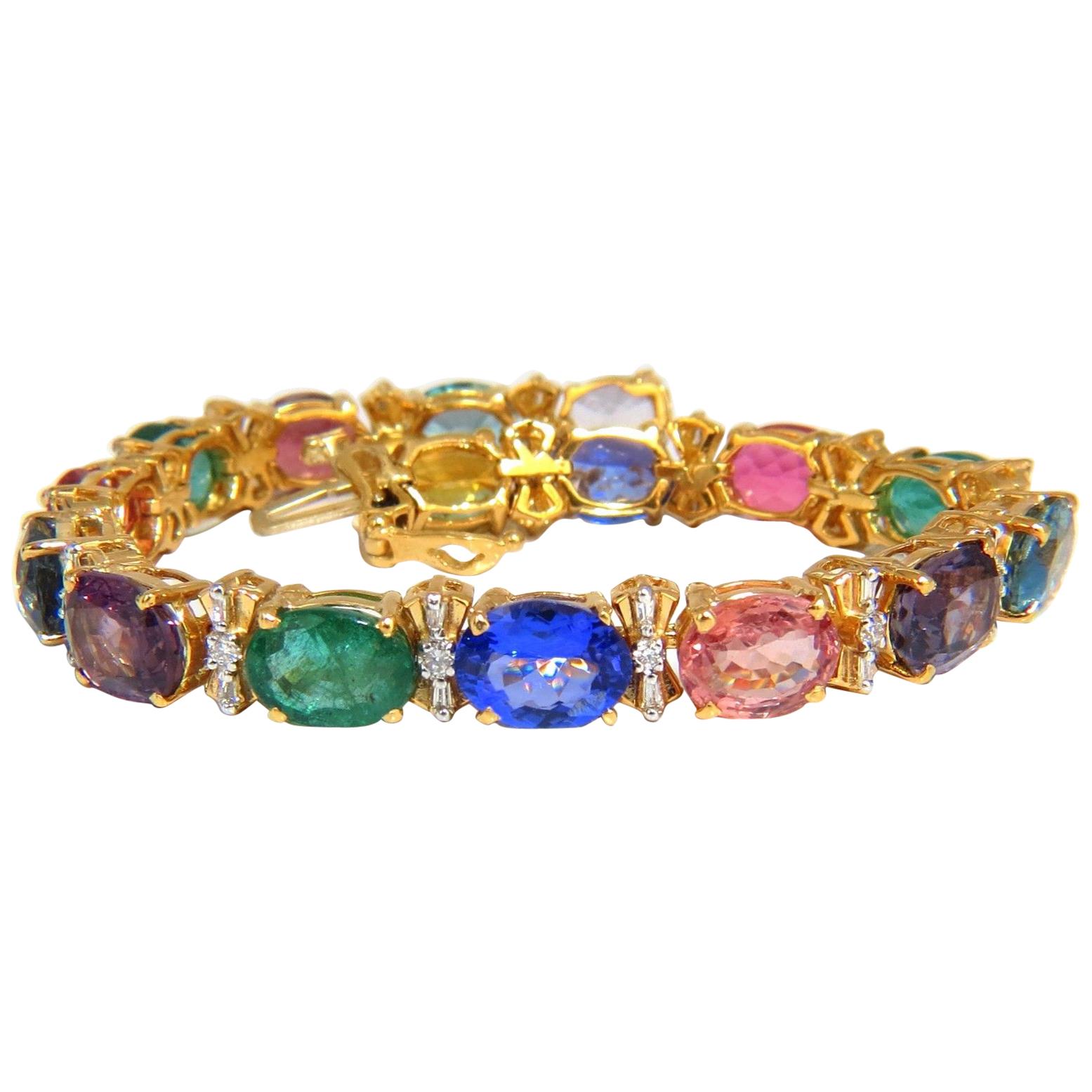 33.21ct natural Sapphires Garnets Emeralds Spinel Tourmaline Zircon Bracelet 14k For Sale