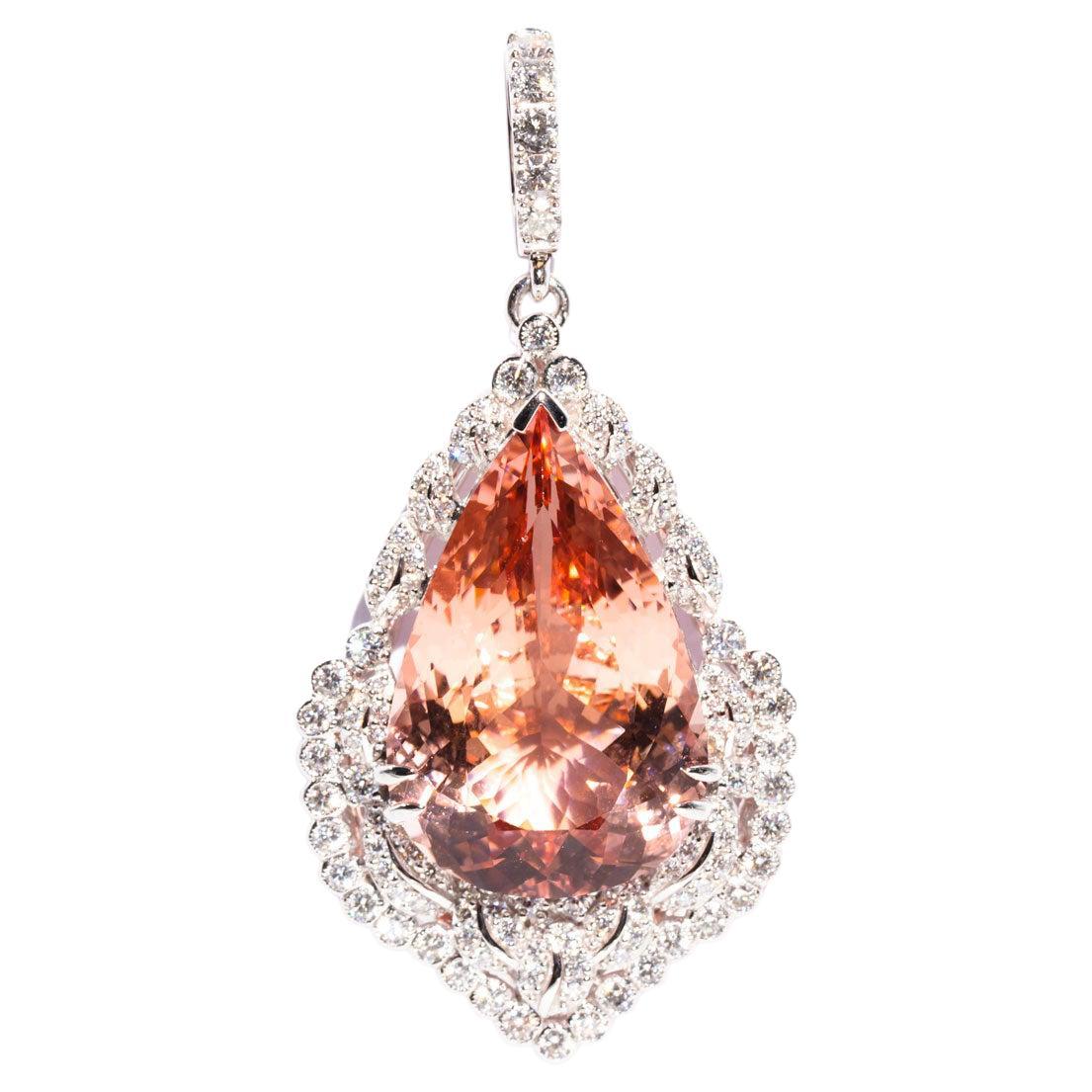 33.23 Carat Pear Morganite and 2.40 Carat Diamond White Gold Enhancer Pendant