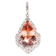 33.23 Carat Pear Morganite and 2.40 Carat Diamond White Gold Enhancer Pendant