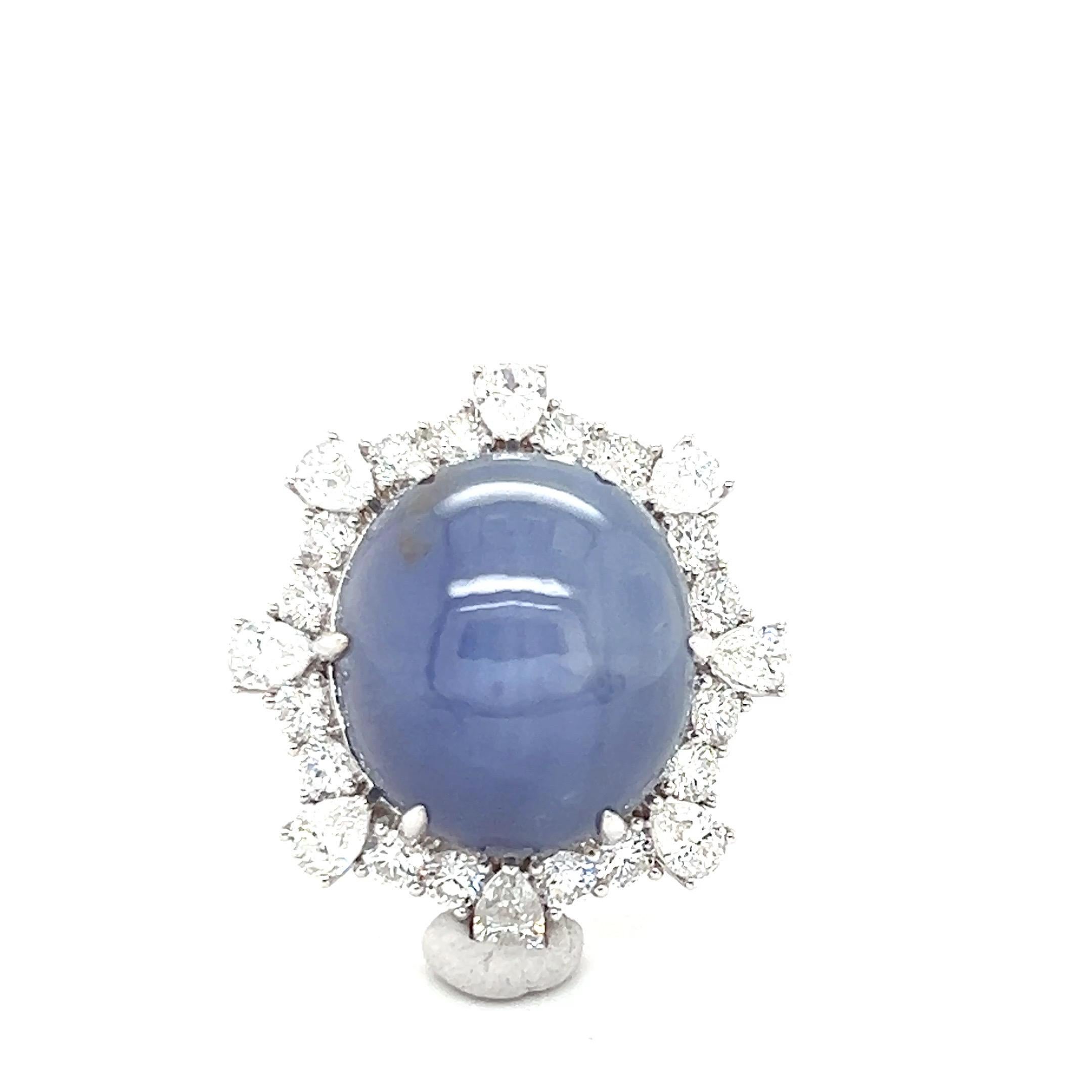33.24 Carat Natural Oval Cut Star Sapphire Diamond Cocktail Ring For Sale 7