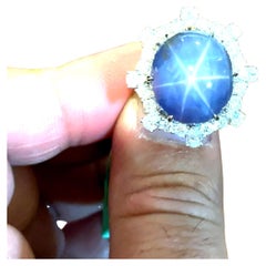 33.24 Carat Natural Oval Cut Star Sapphire Diamond Cocktail Ring
