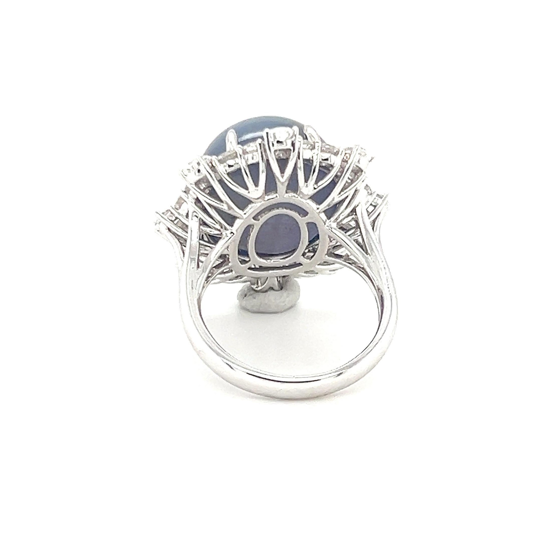 Artisan 33.24 Carat Natural Oval Cut Star Sapphire Diamond Cocktail Ring For Sale