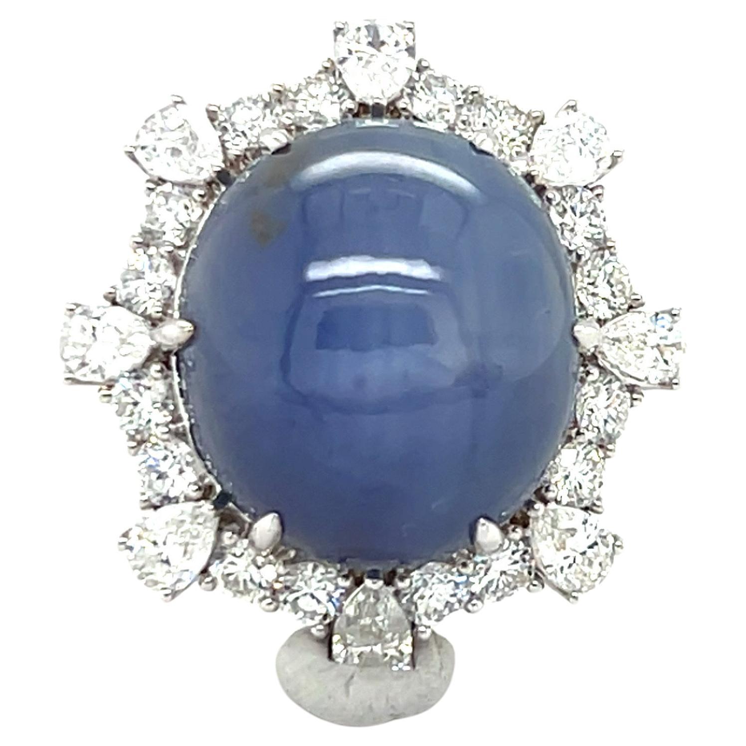 33.24 Carat Natural Oval Cut Star Sapphire Diamond Cocktail Ring For Sale