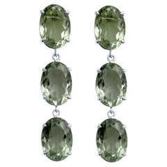 33.24 Carat Total Weight Oval Cut Natural Green Prasiolite Dangle Earrings