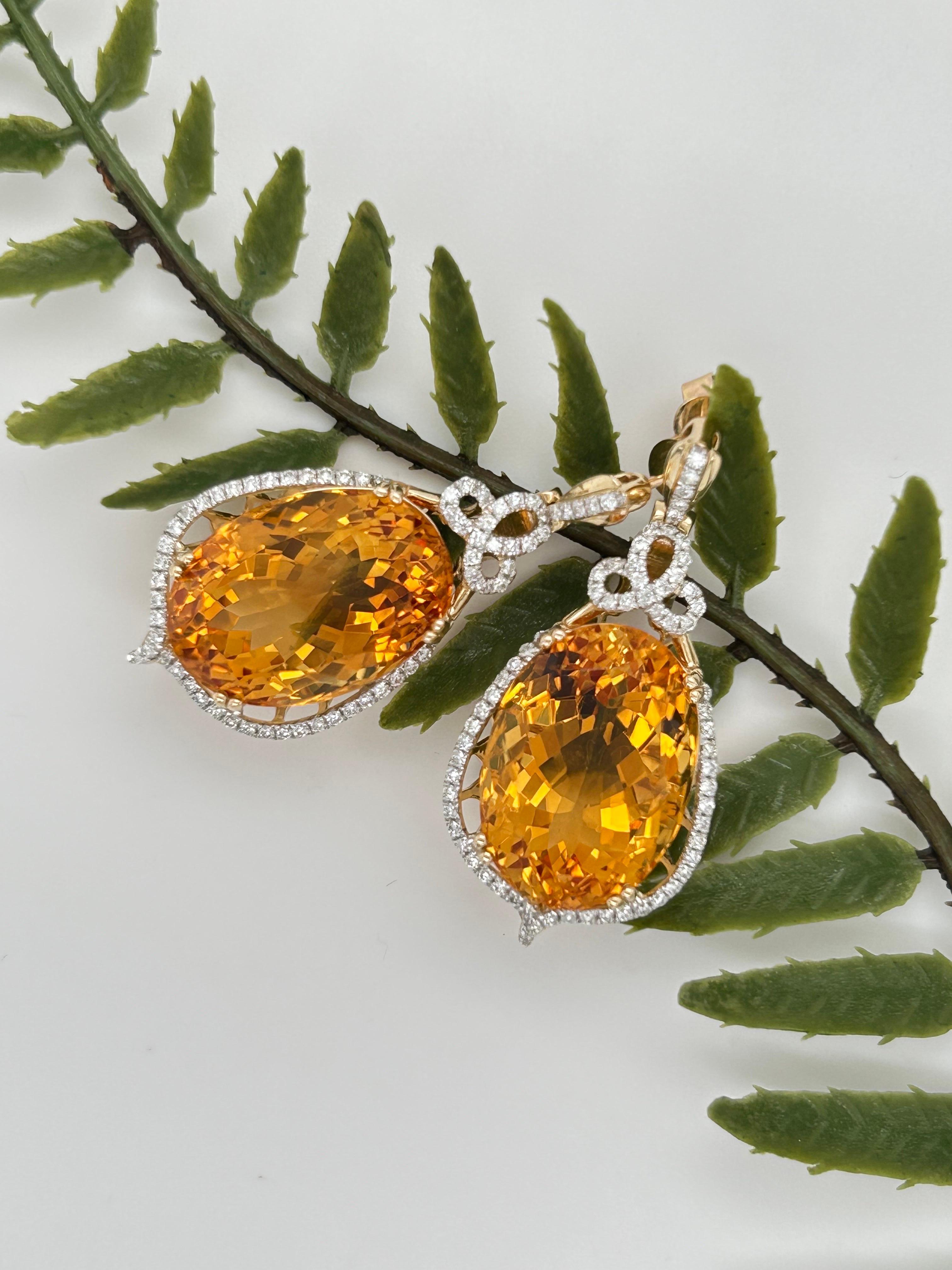 33.25 Carat Citrine Diamond Earrings In New Condition For Sale In Richmond, BC