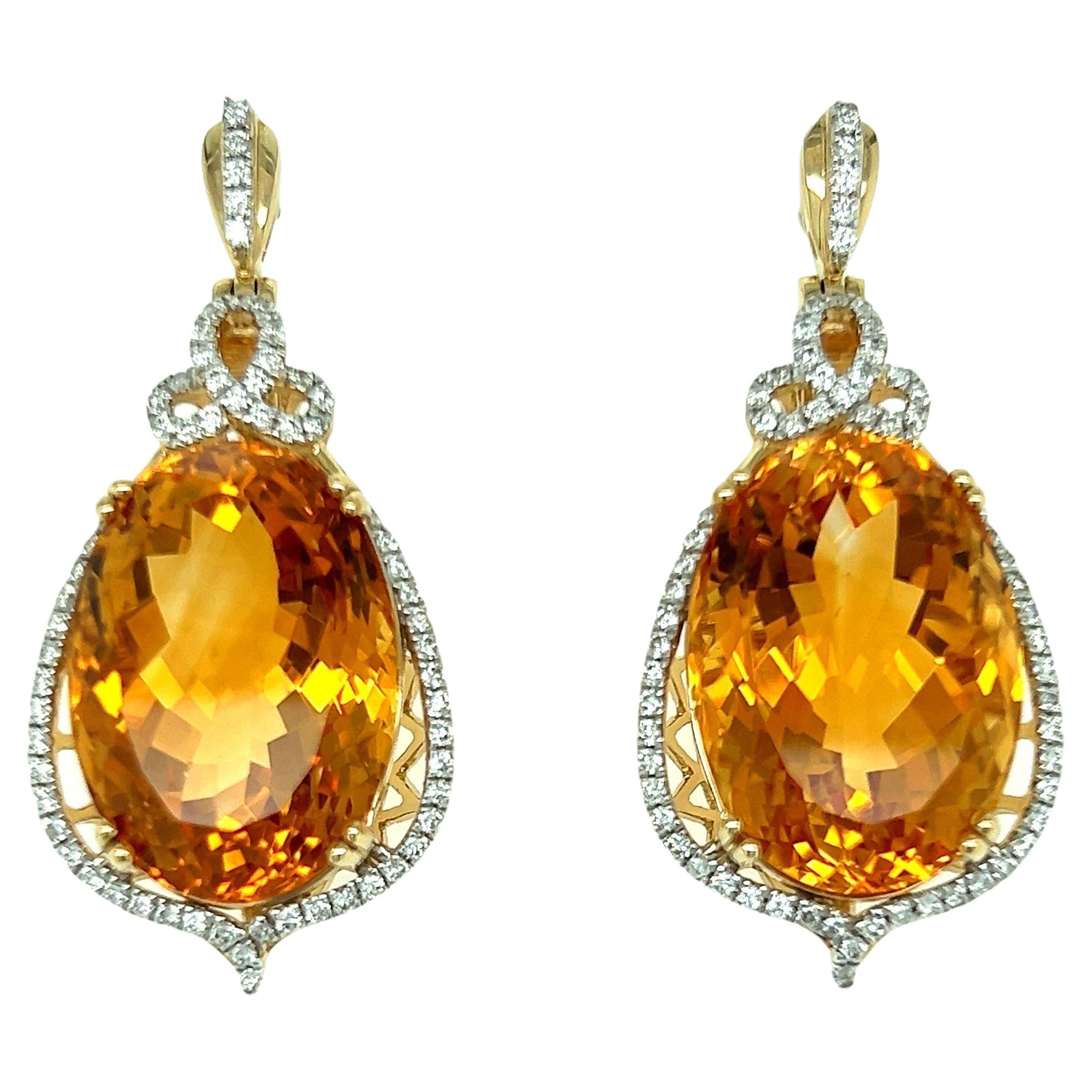 33.25 Carat Citrine Diamond Earrings For Sale