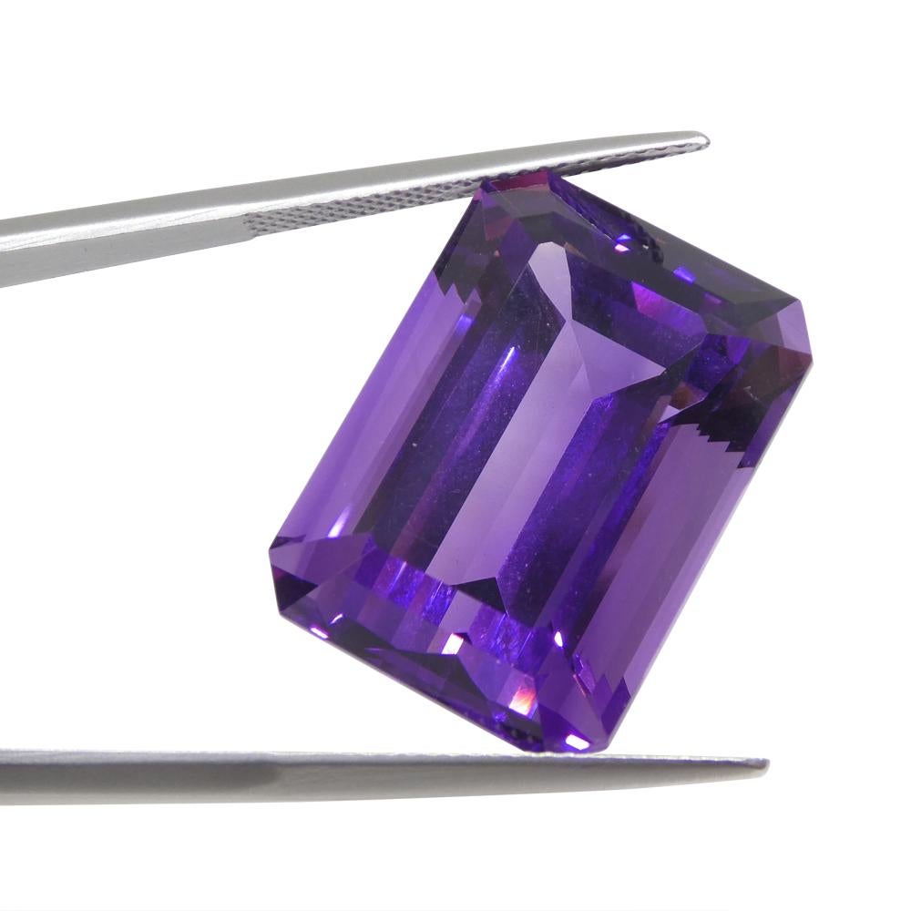 Women's or Men's 33.29ct Emerald Cut Purple Amethyst from Uruguay For Sale
