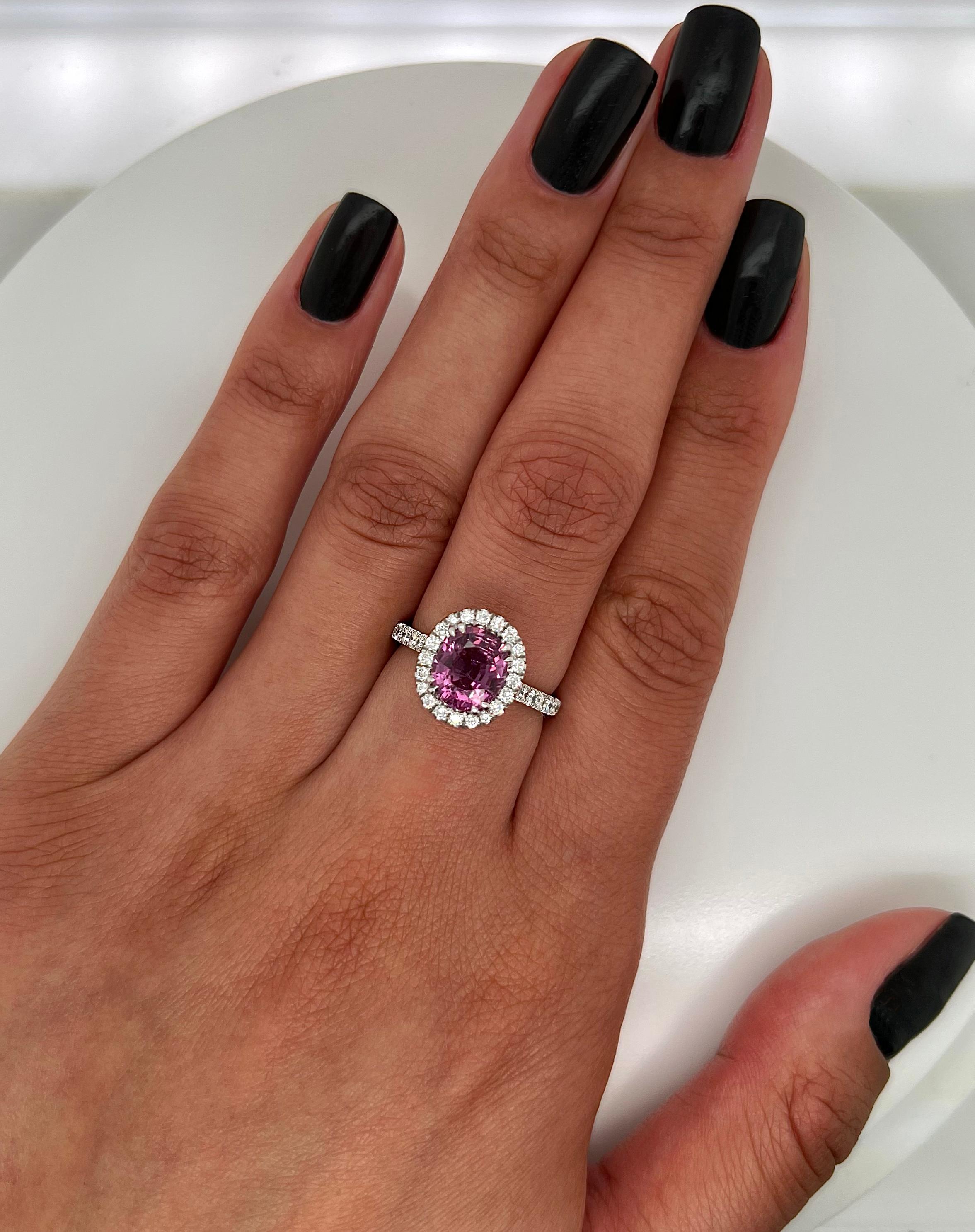 3.32 Total Carat Pink Sapphire and Diamond Halo Ladies Ring GIA In New Condition For Sale In New York, NY