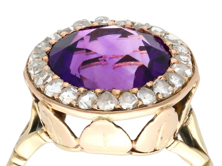 Antique 3.32 Carat Amethyst and Diamond Yellow Gold Cocktail Ring circa ...