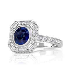 3.32ct Cushion Cut Blue Sapphire Engagement Ring