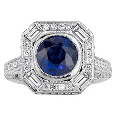 3.32ct Cushion Cut Blue Sapphire Engagement Ring