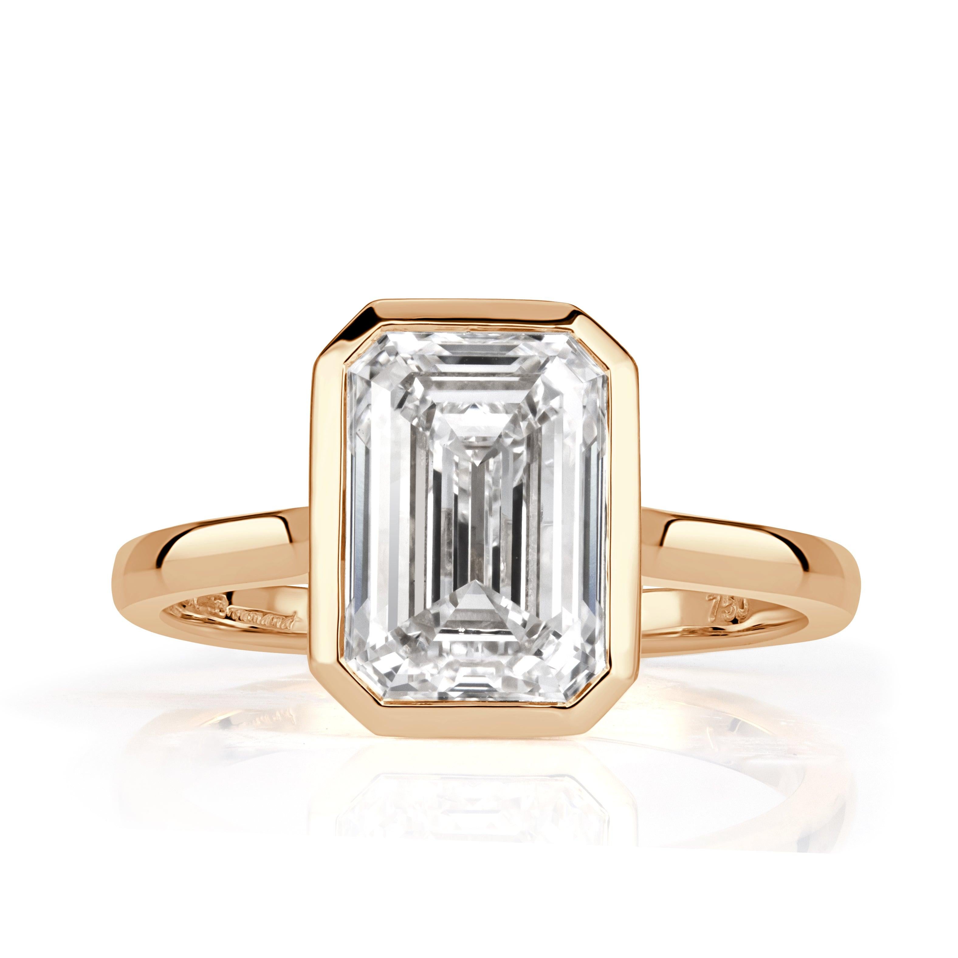 3.32ct Emerald Cut Lab Grown Diamond Bezel Set Engagement Ring For Sale
