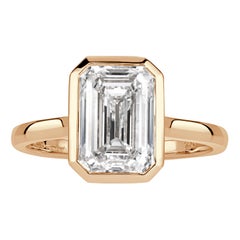 3.32ct Emerald Cut Lab Grown Diamond Bezel Set Engagement Ring