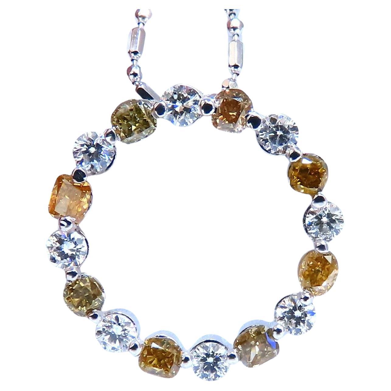 3.32ct Fancy Color Natural Yellow Brown Diamond Circle Eternity Necklace 14kt For Sale