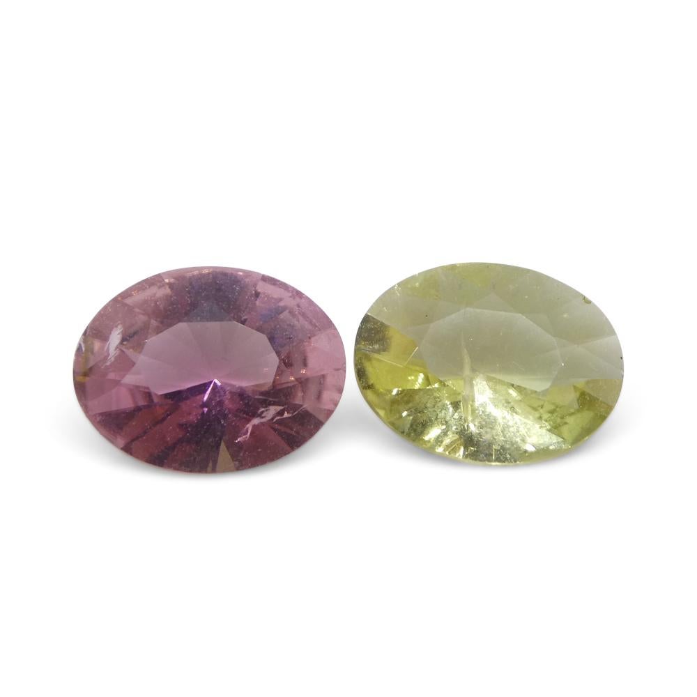 Women's or Men's 3.32ct Pair Oval Pink/Yellow Tourmaline from Brazil For Sale