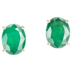 Clous d'oreilles en or 14 carats avec émeraude ovale verte et riche de 3,32 carats R3140