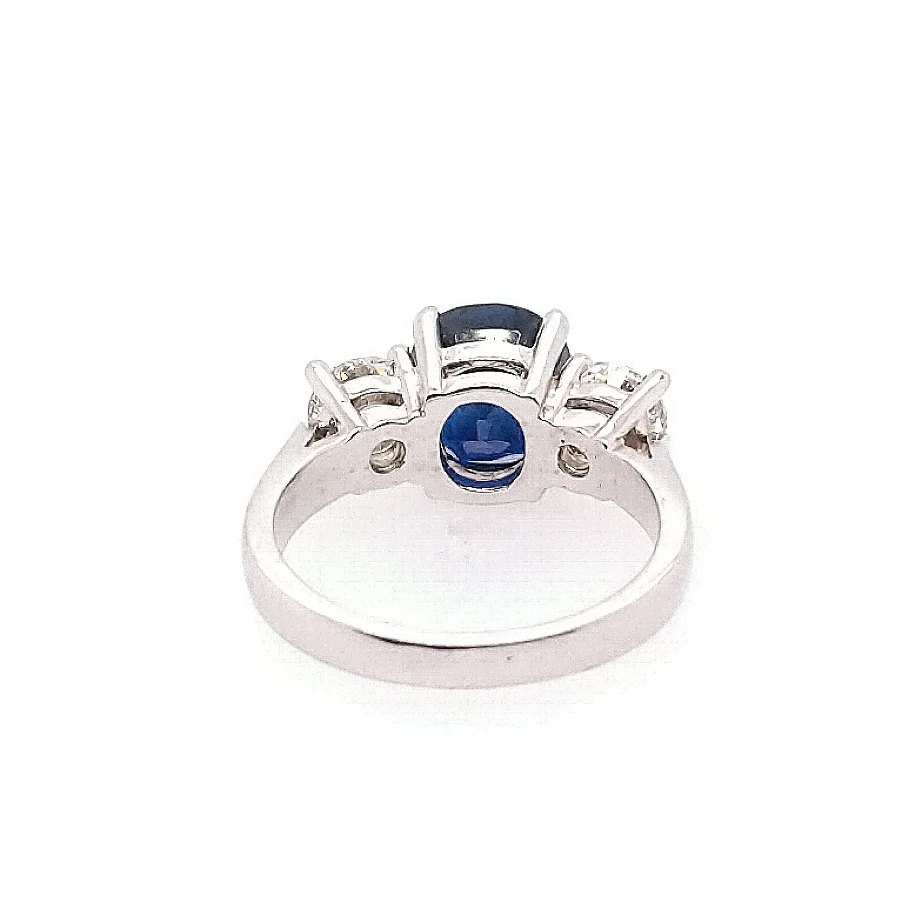 Oval Cut 3.32 Carat Sapphire and Diamond 3-Stone Ring