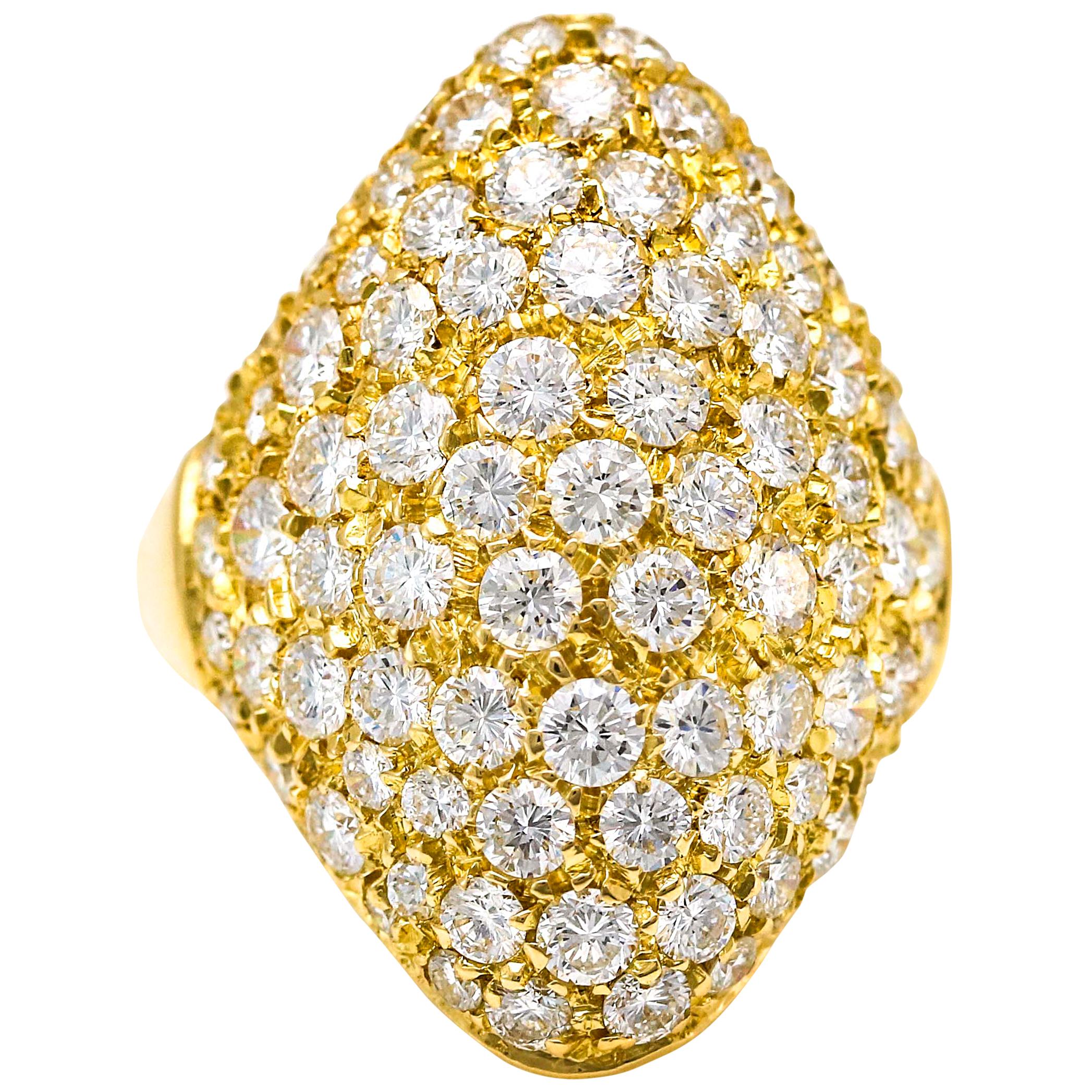 3.33 Carat 18 Karat Yellow Gold Diamond Shield Cocktail Ring For Sale