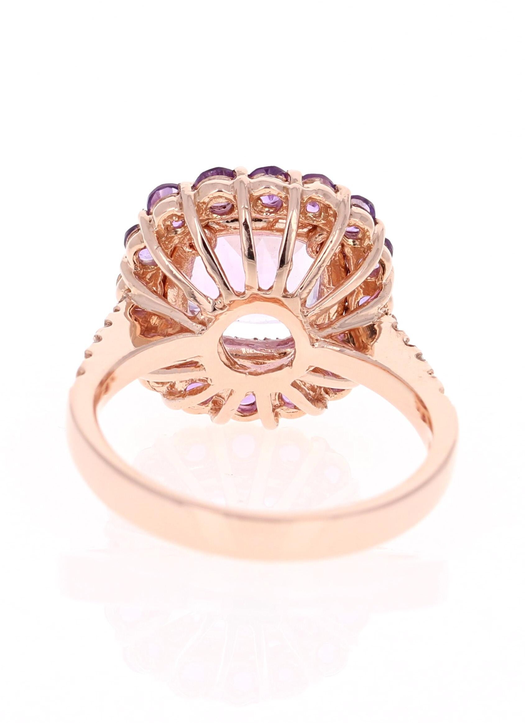 3.56 Carat Cushion Cut Amethyst Diamond Rose Gold Cocktail Ring In New Condition For Sale In Los Angeles, CA