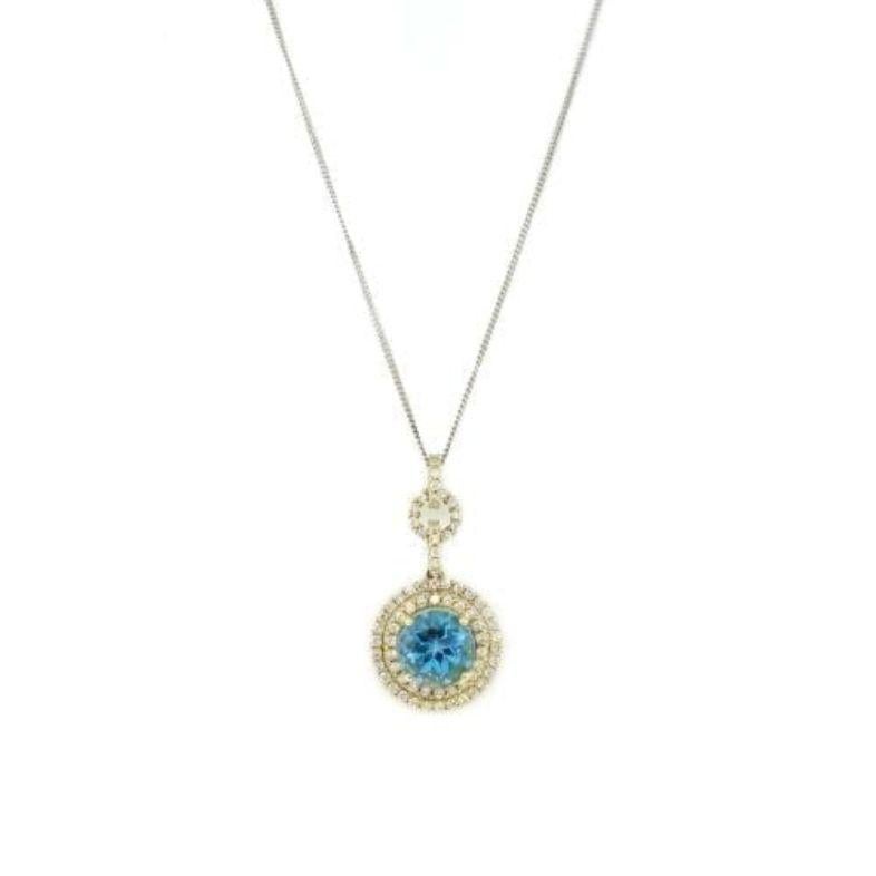 Round Cut 3.33 Carat Blue Topaz Pendant in 18k Yellow Gold For Sale