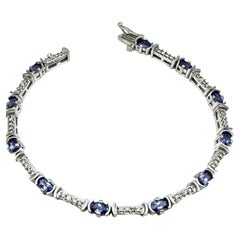 Bracciale A Link con diamanti e tanzaniti da 3,33 carati in oro bianco 14 carati