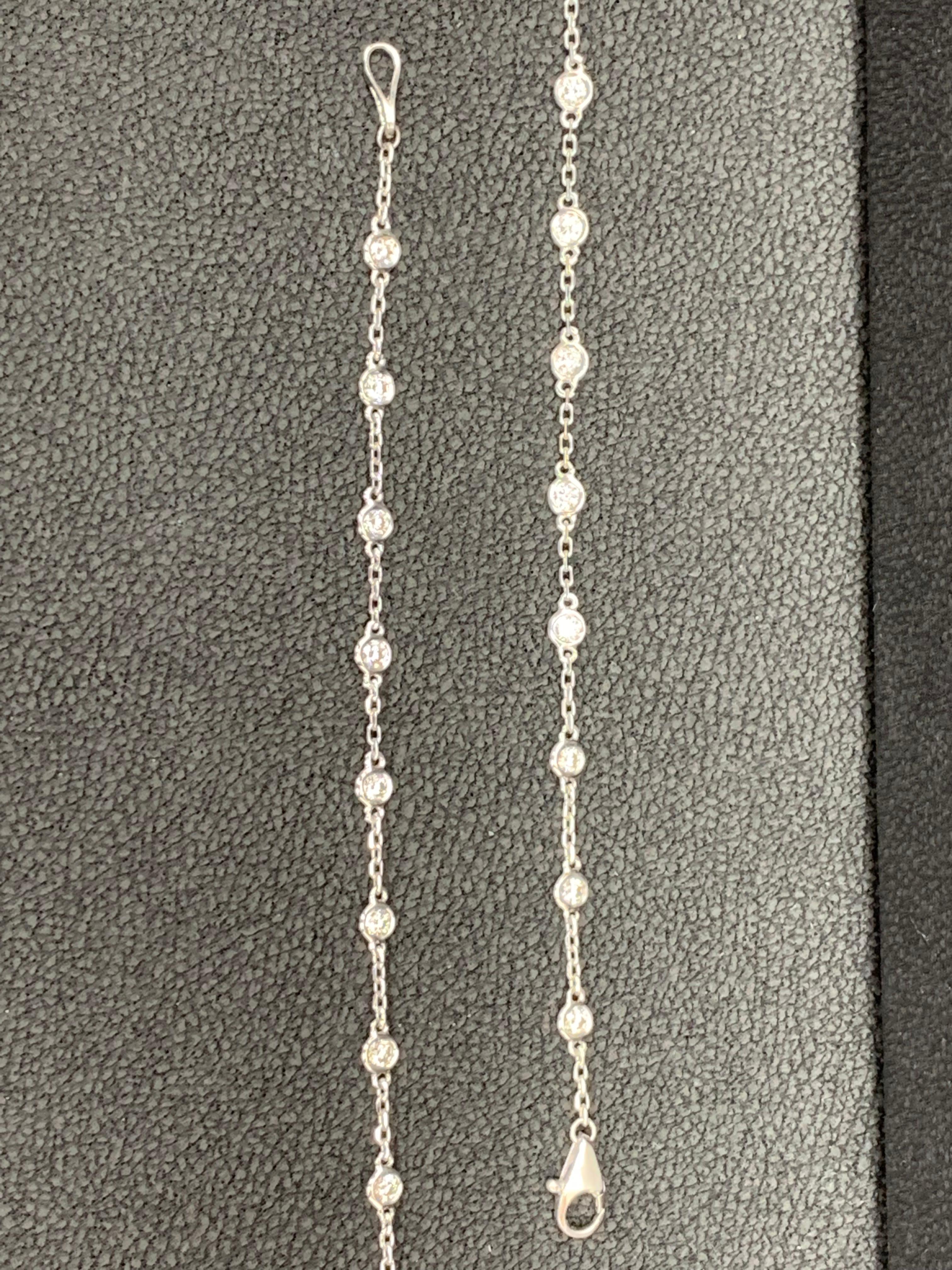 Women's 3.33 Carat Diamond by the Yard Chain Necklace in 14K White Gold For Sale