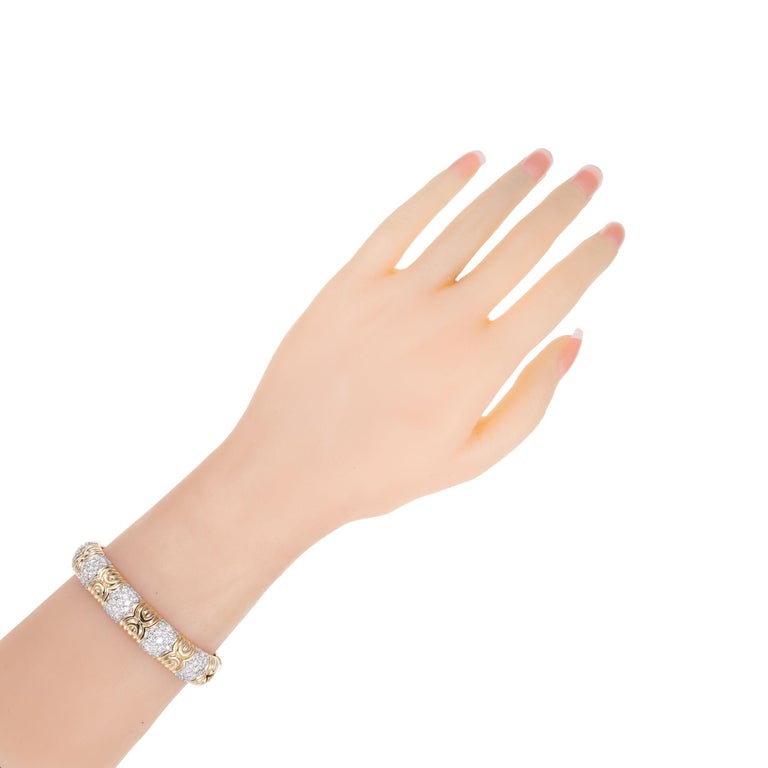 3.33 Carat Diamond Two-Tone Gold Bangle Bracelet For Sale at 1stDibs