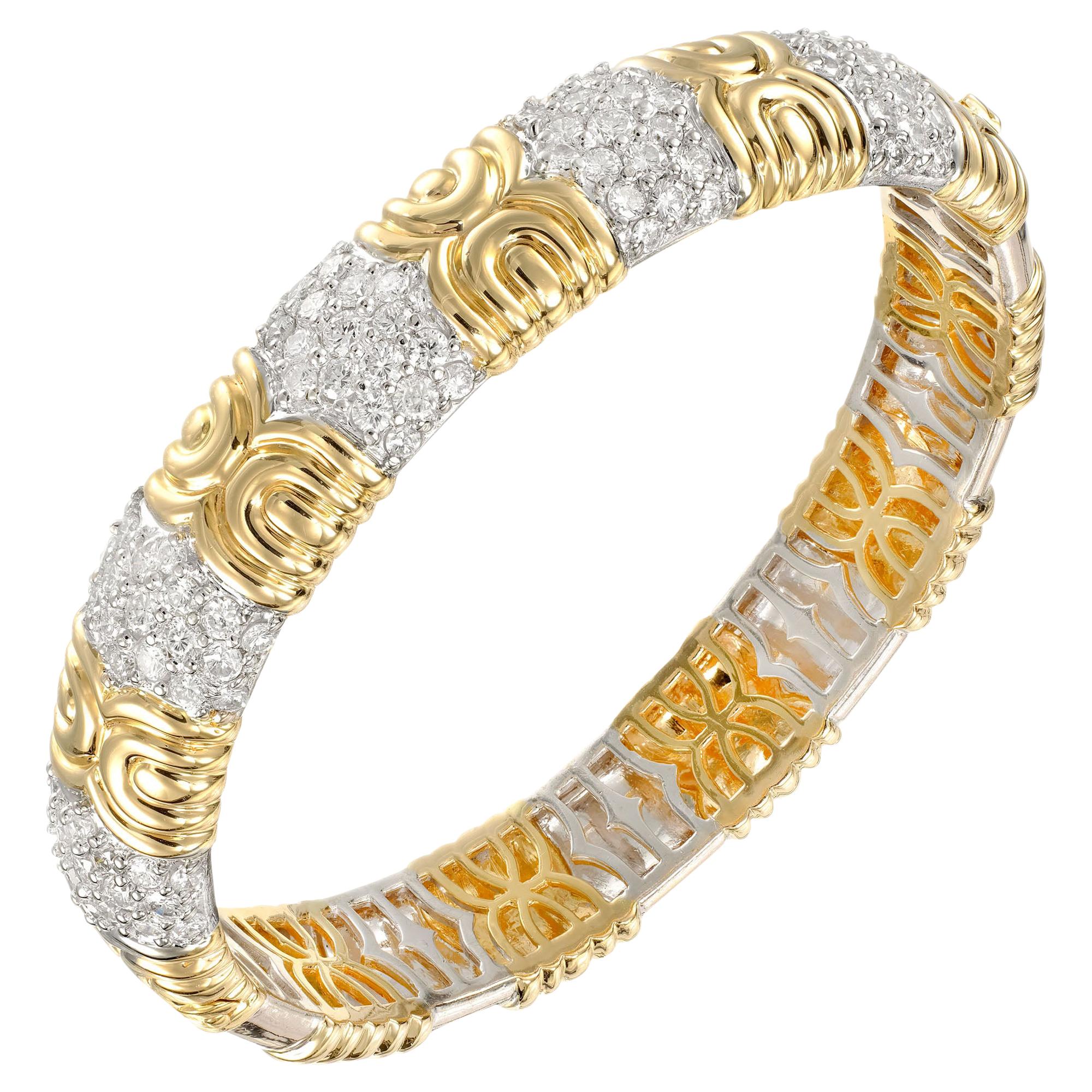 3.33 Carat Diamond Two-Tone Gold Bangle Bracelet For Sale