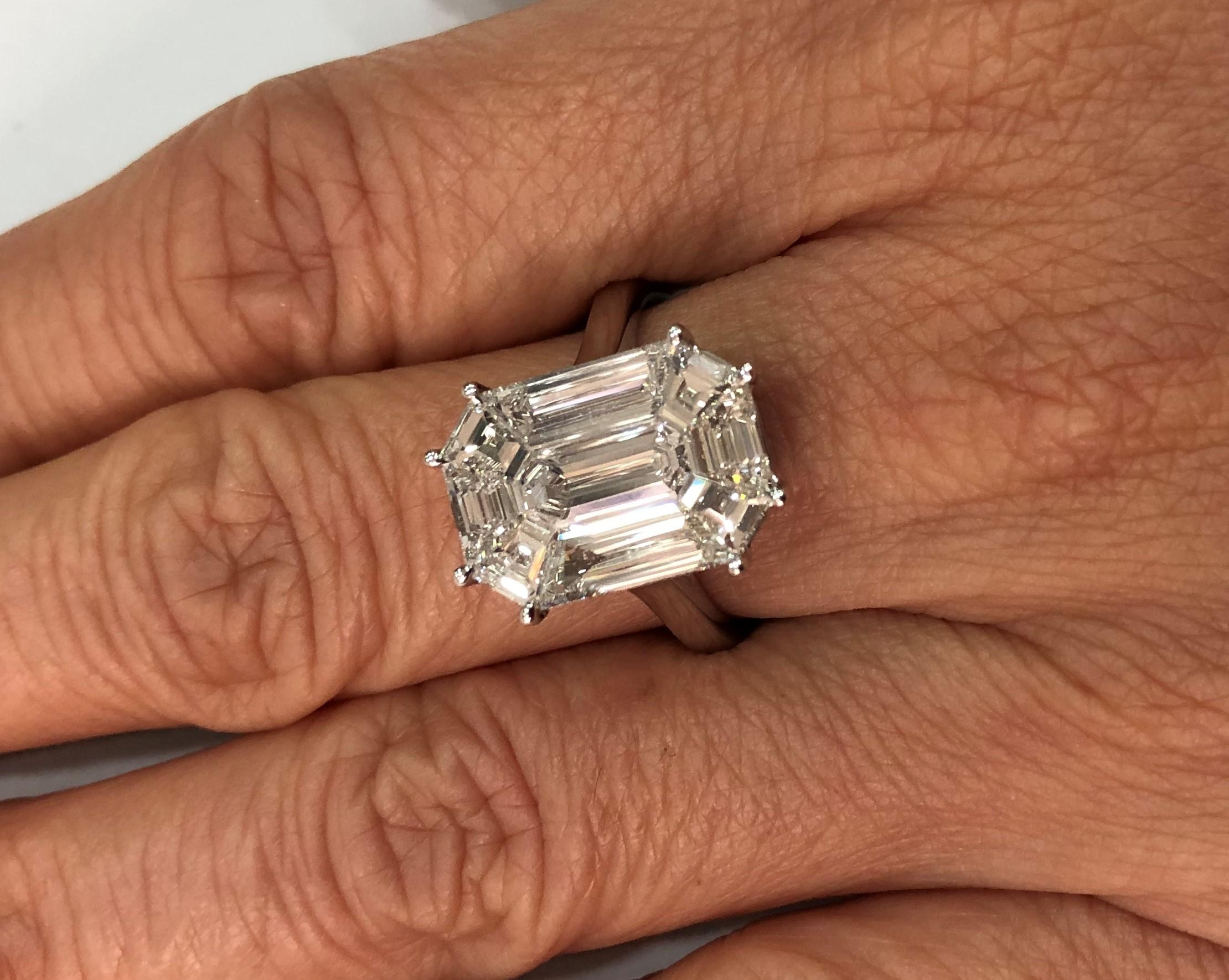 Modern 3.33 Carat Emerald Cut Illusion Diamond Ring 18 Karat White Gold