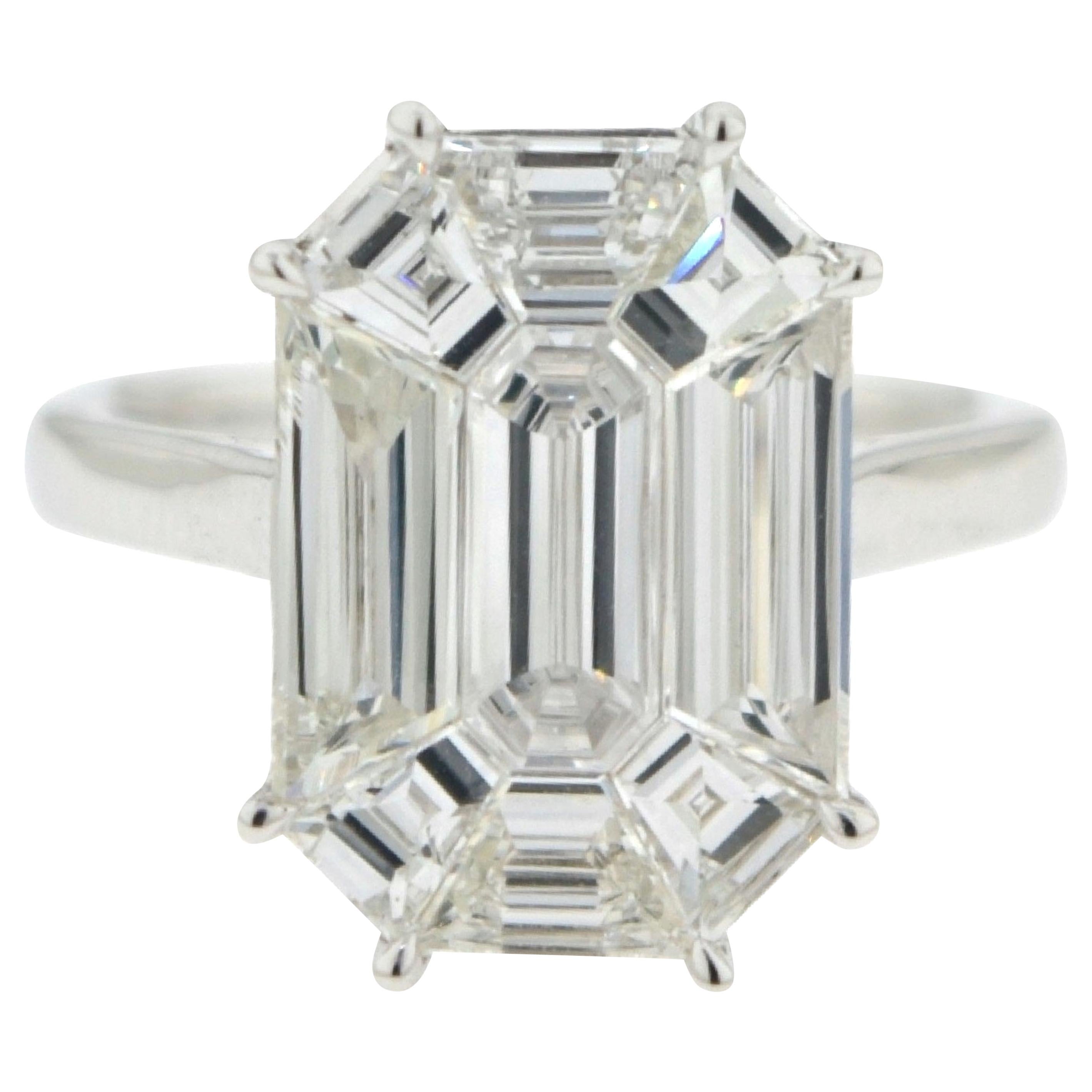 3.33 Carat Emerald Cut Illusion Diamond Ring 18 Karat White Gold