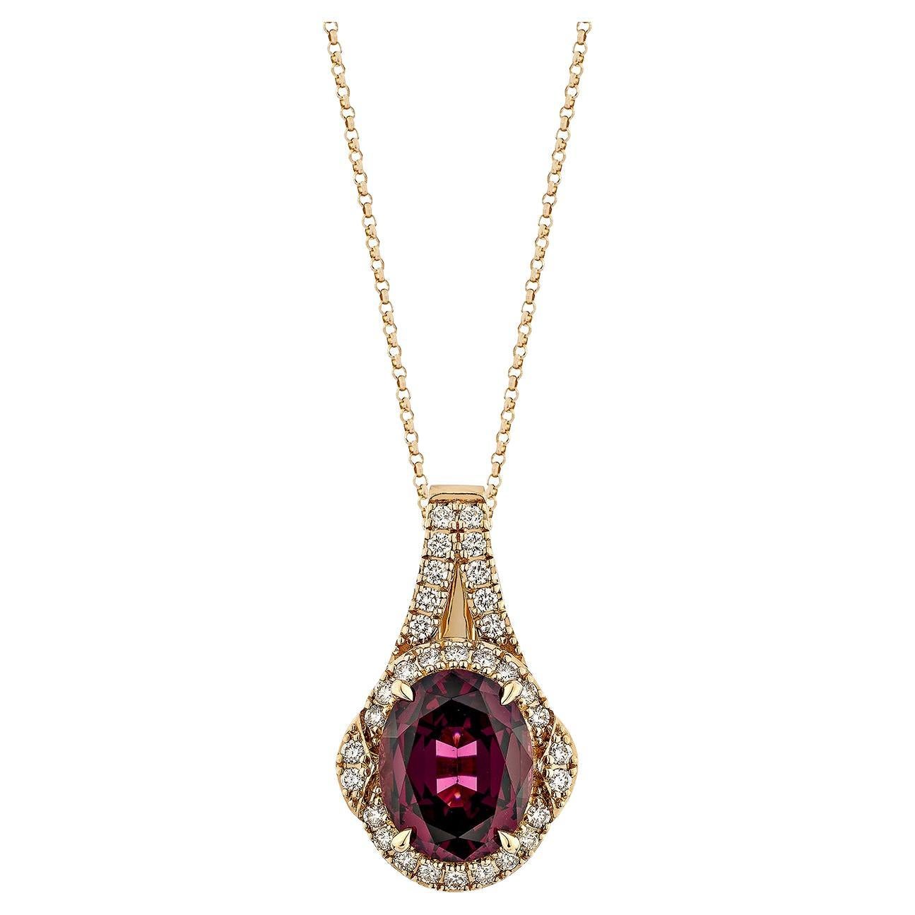 Sunita Nahata Rhodolite 3.33ct. Pendant in 18KRG with White Diamond.
