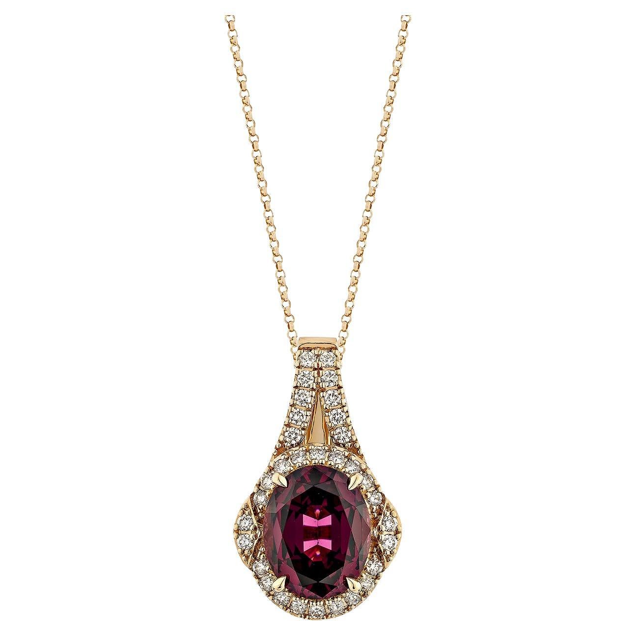 3.33 Carat Rhodolite Pendant in 18Karat Rose Gold with White Diamond.