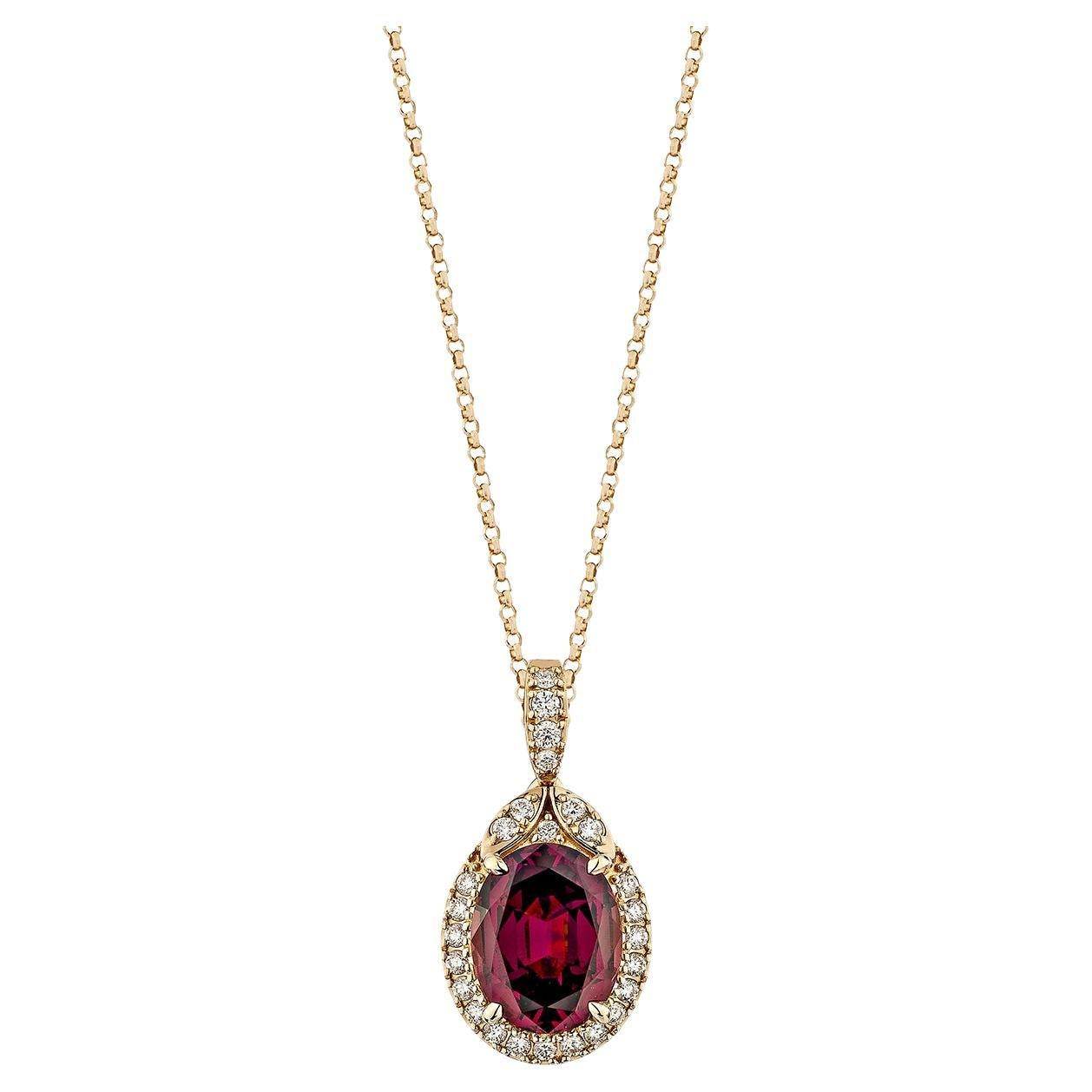 Sunita Nahata 3.33 Carat Rhodolite Pendant in 18KRG with White Diamond.