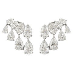 Natural Diamond Cluster Hoop Earrings 3.33 Carats 14K White Gold Pear Cut