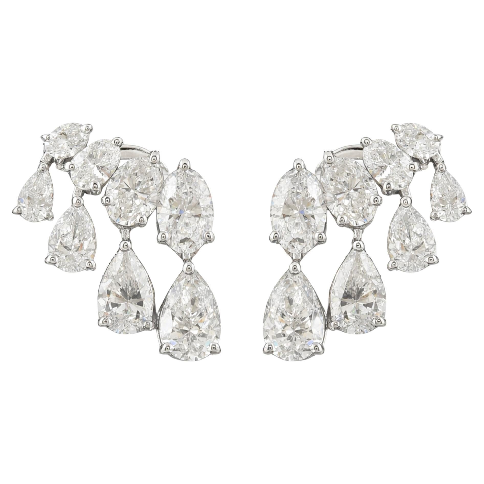 Natural Diamond Cluster Drop Earrings 3.33 Carats in 18K White Gold