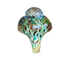 33.3 Carat Swiss Blue Topaz Cocktail Ring 18K Yellow Gold Enamel -Ready To Ship