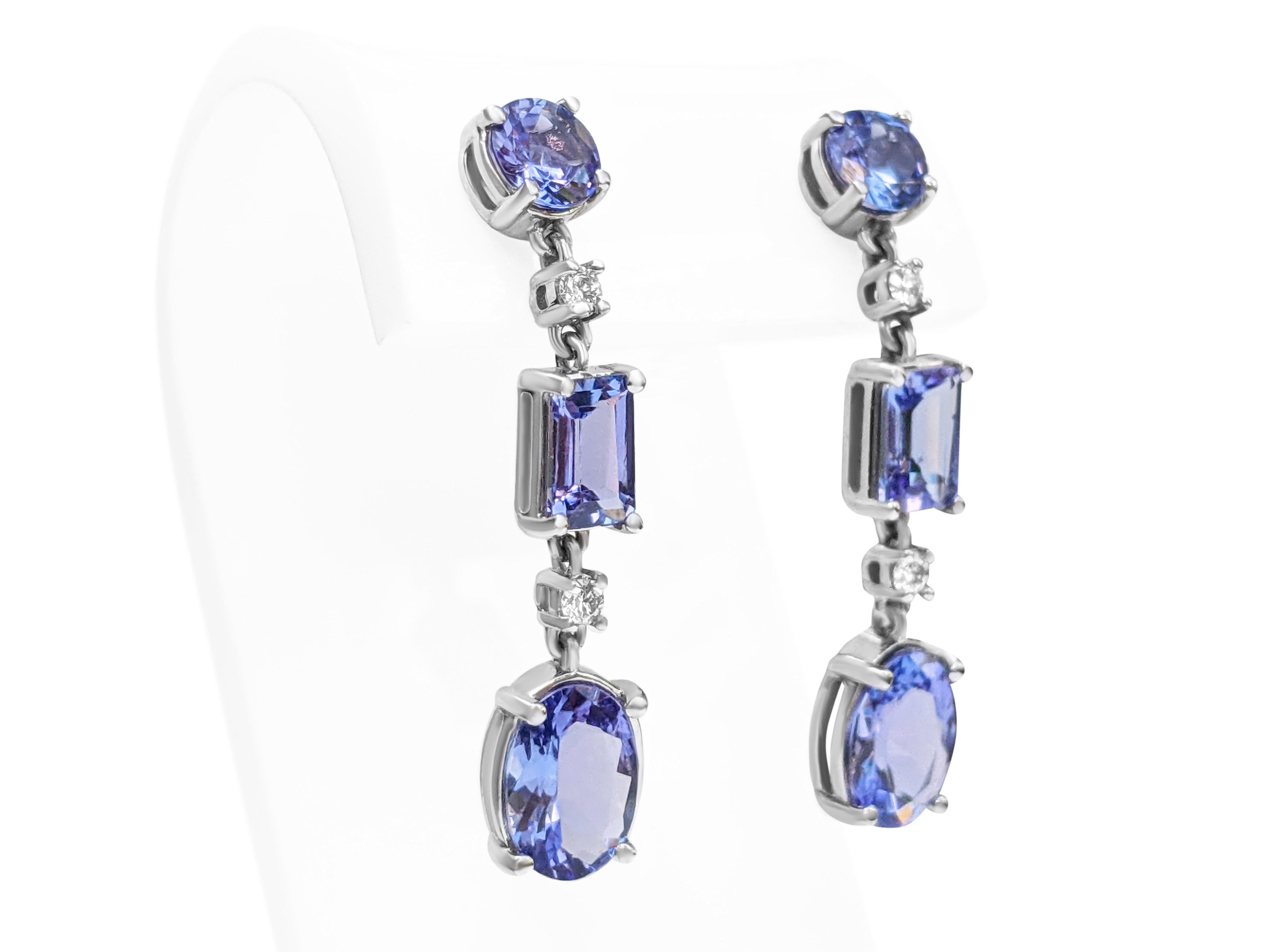 $1 NO RESERVE!  3.33ct Tanzanite & 0.10 Ct Diamonds, 14kt White Gold Earrings In New Condition In Ramat Gan, IL