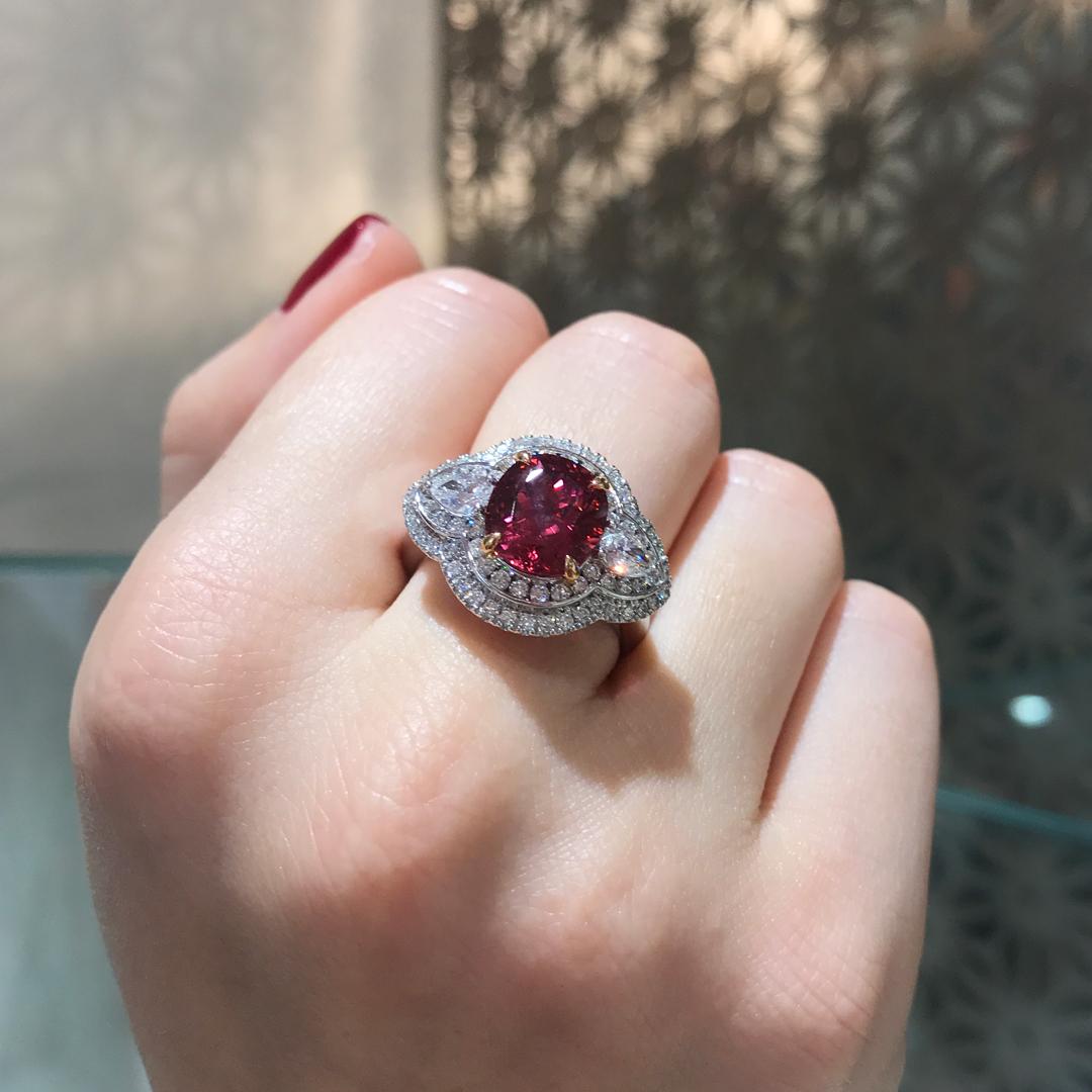 Women's 3.33 Carat Tourmaline and Diamond Cocktail Ring For Sale