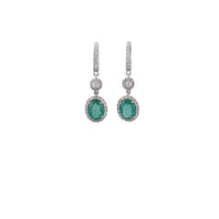 3.33 Carat  Zambian Emerald and Diamond Earrings Studded in 18 Karat White Gold