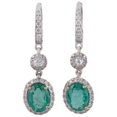 3,33 Karat  Zambianische Smaragd- und Diamant-Ohrringe aus 18 Karat Weißgold mit Nieten