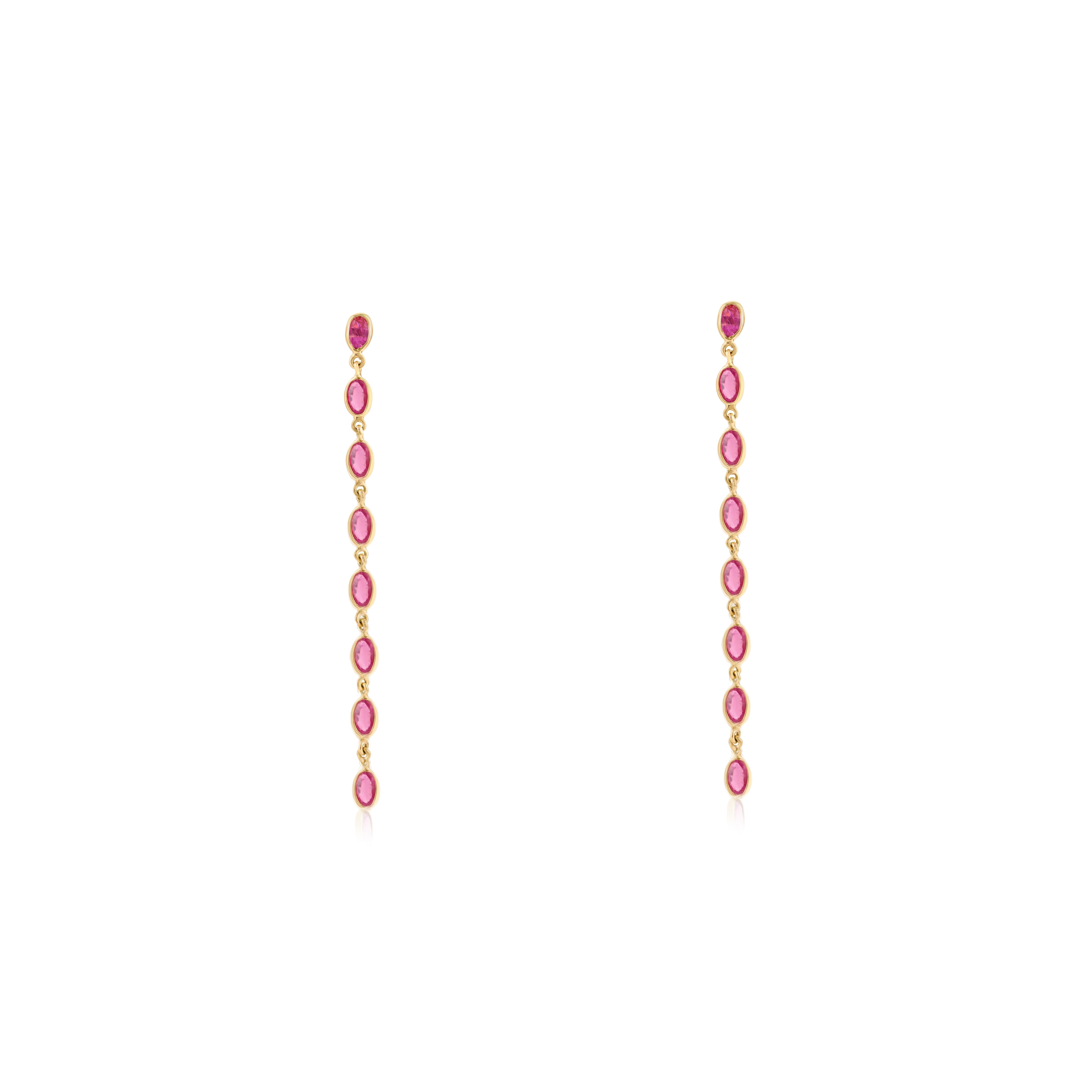 3.33 CTW Boucles d'oreilles goutte à goutte en or jaune 14K avec chaton en forme de rubis ovale en vente 3