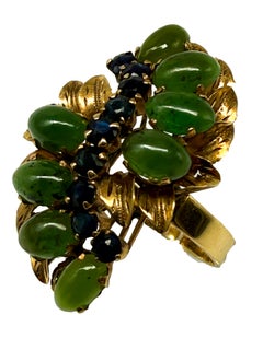 333 Gelbgoldring mit Jade und Saphir