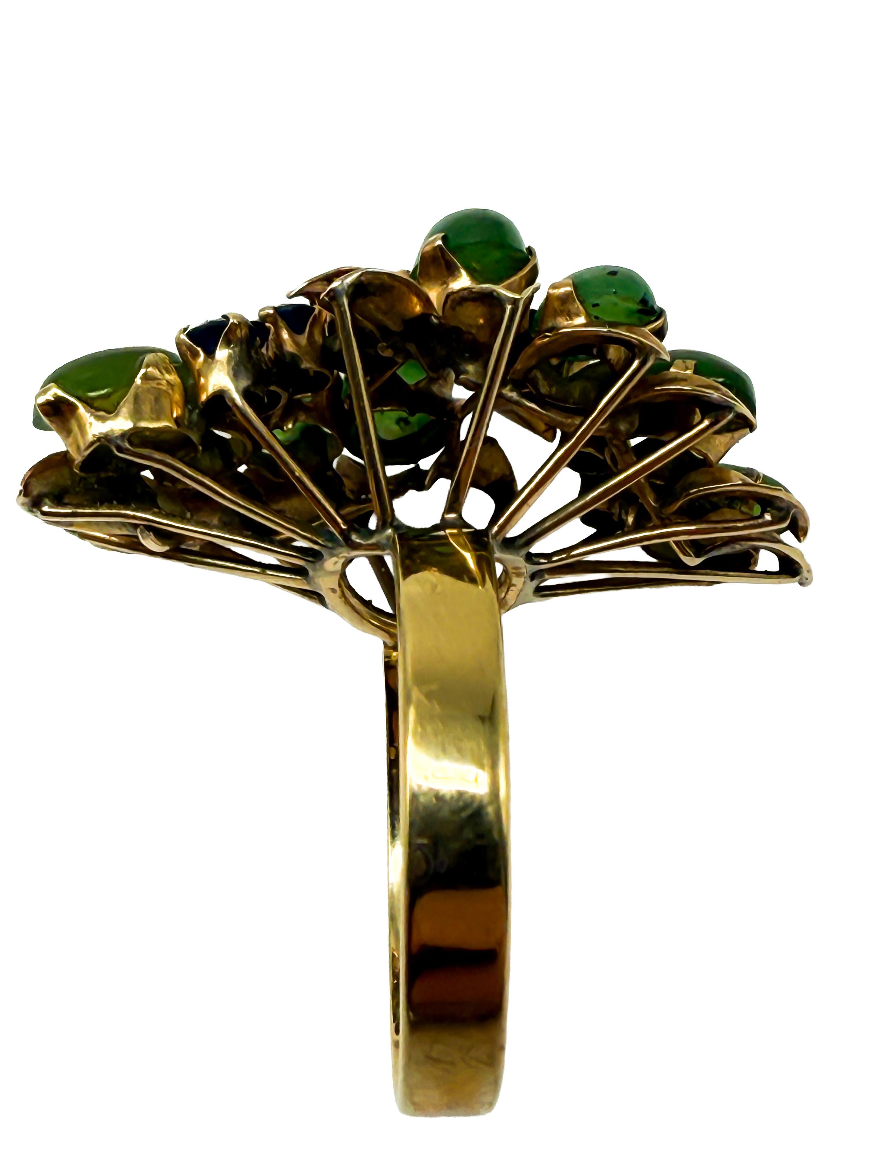 333 Gelbgoldring mit Jade und Saphir für Damen oder Herren im Angebot