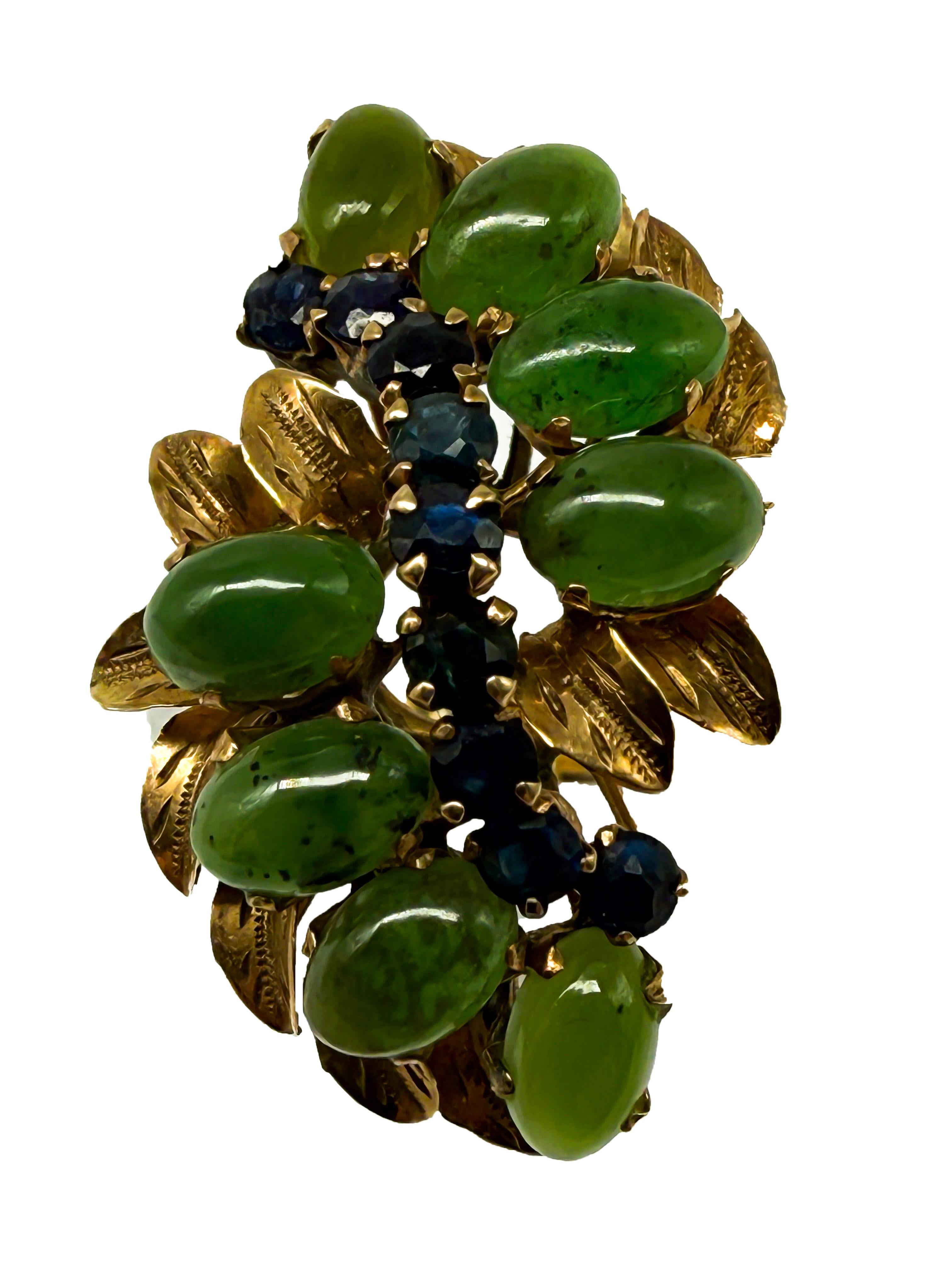 333 Gelbgoldring mit Jade und Saphir im Angebot 1