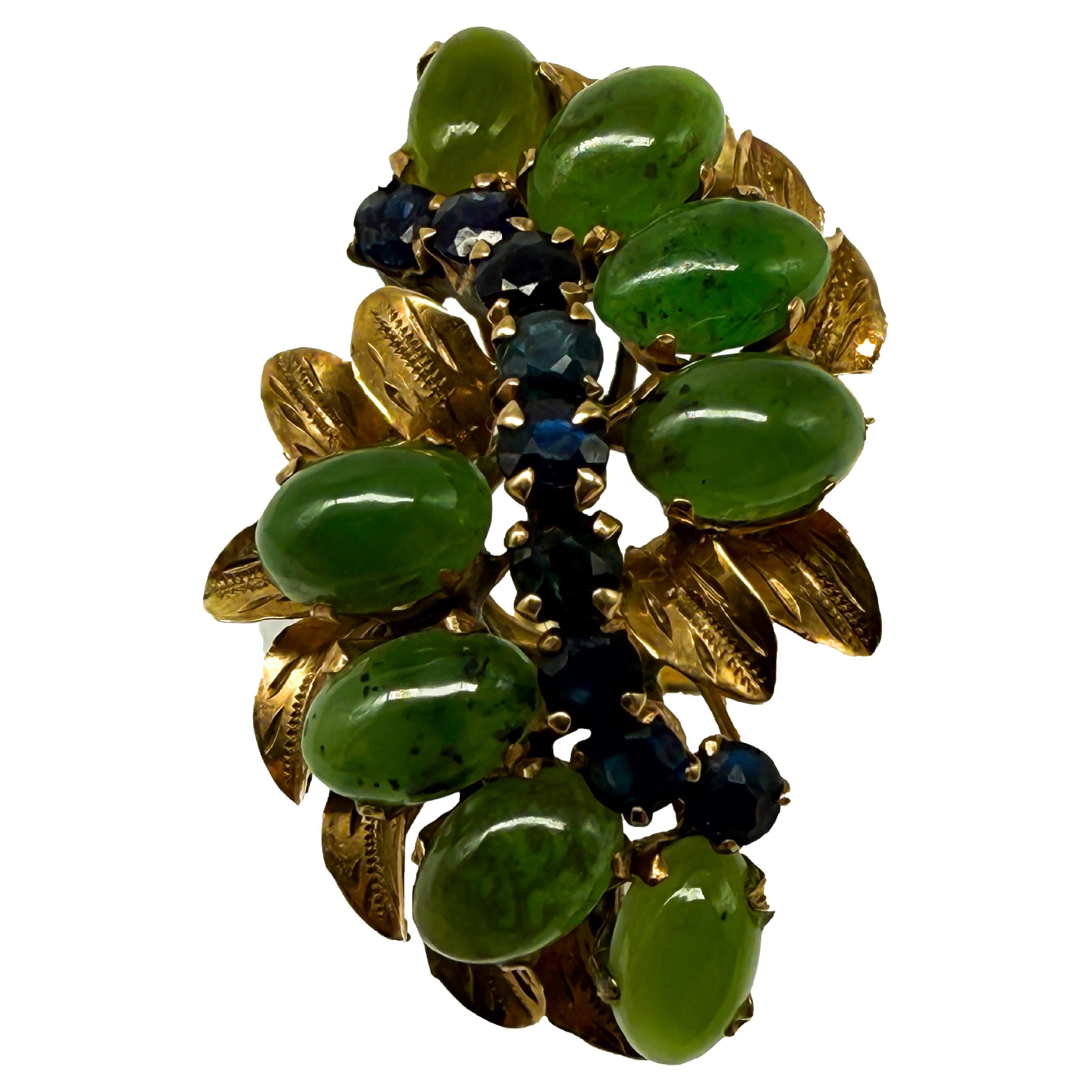 333 Gelbgoldring mit Jade und Saphir im Angebot