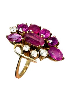 333 yellow gold ring with rubies and diamonds