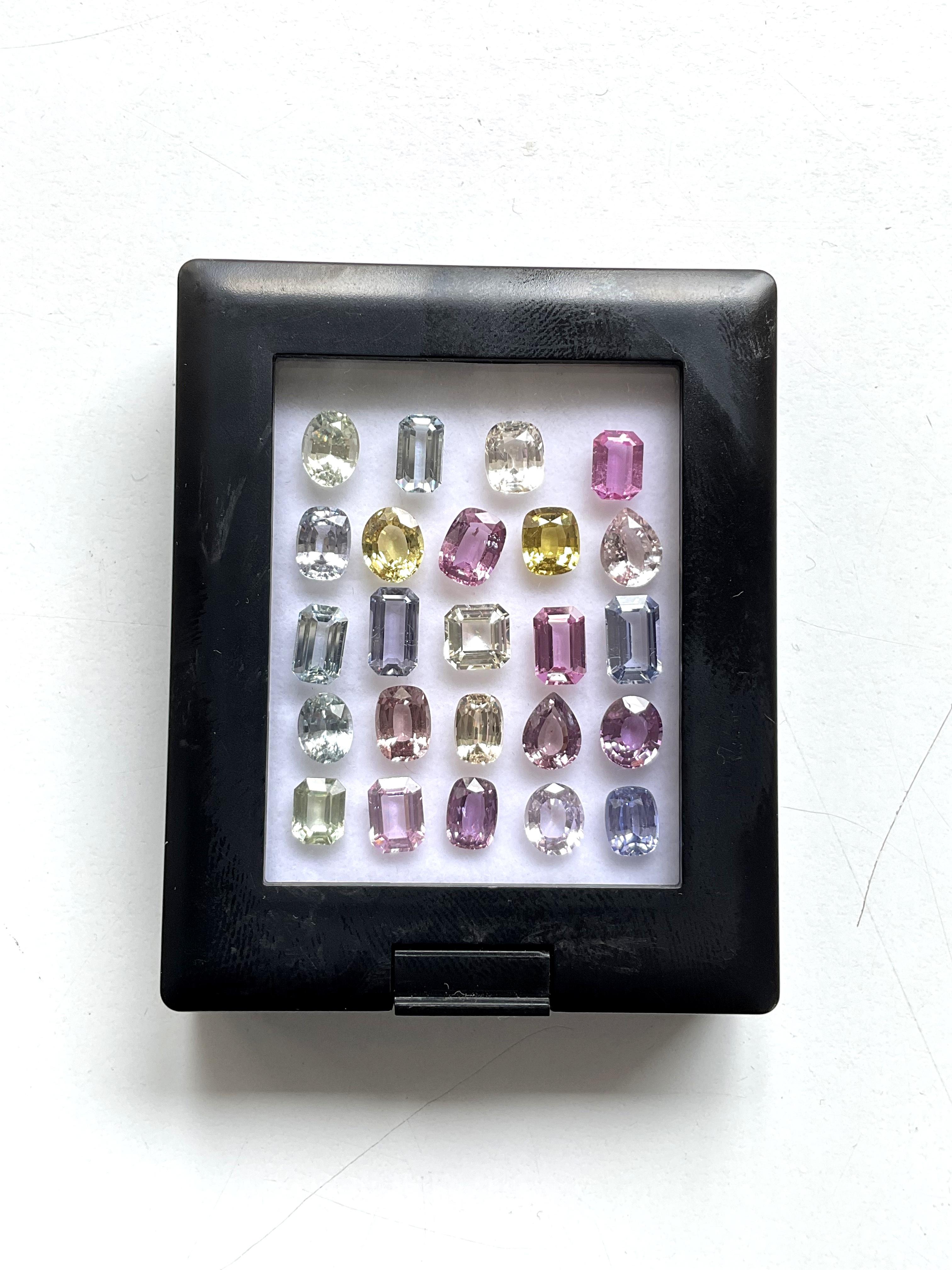 Art Deco 33.31 carats no-heat multi sapphire top quality 24 pieces cut stone natural gem For Sale