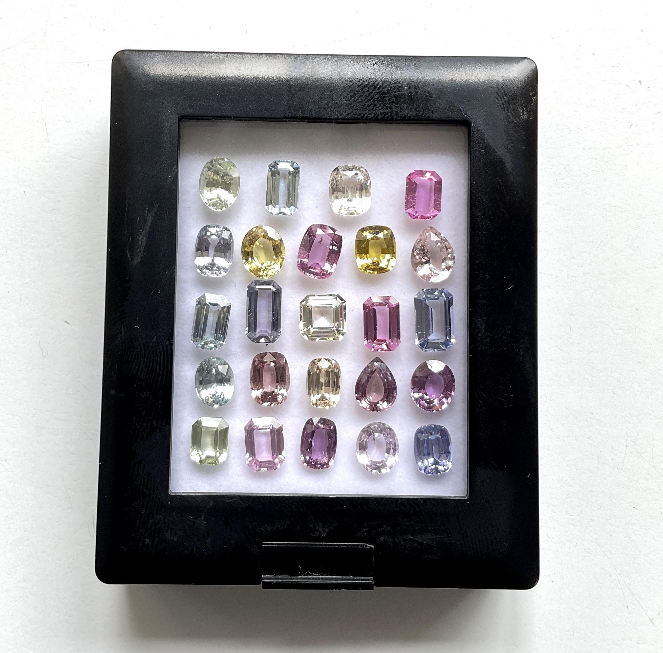 Octagon Cut 33.31 carats no-heat multi sapphire top quality 24 pieces cut stone natural gem For Sale
